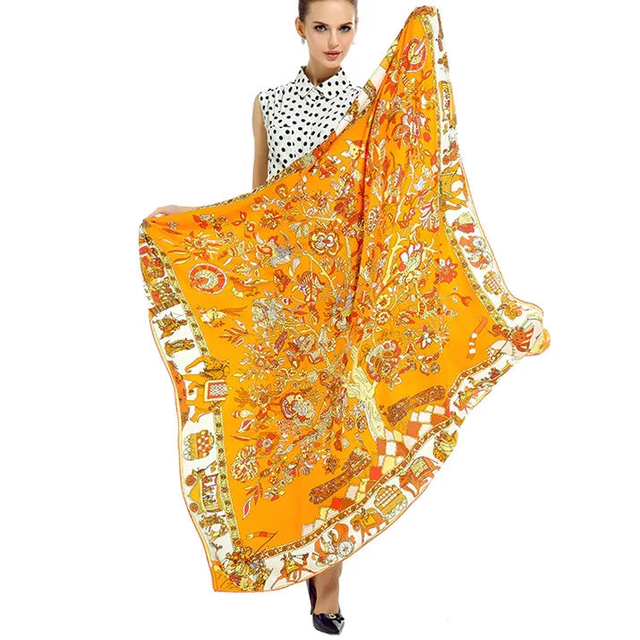Silk Womens Square Shawl Polyester Scarfs For Orange Cotton Feeling