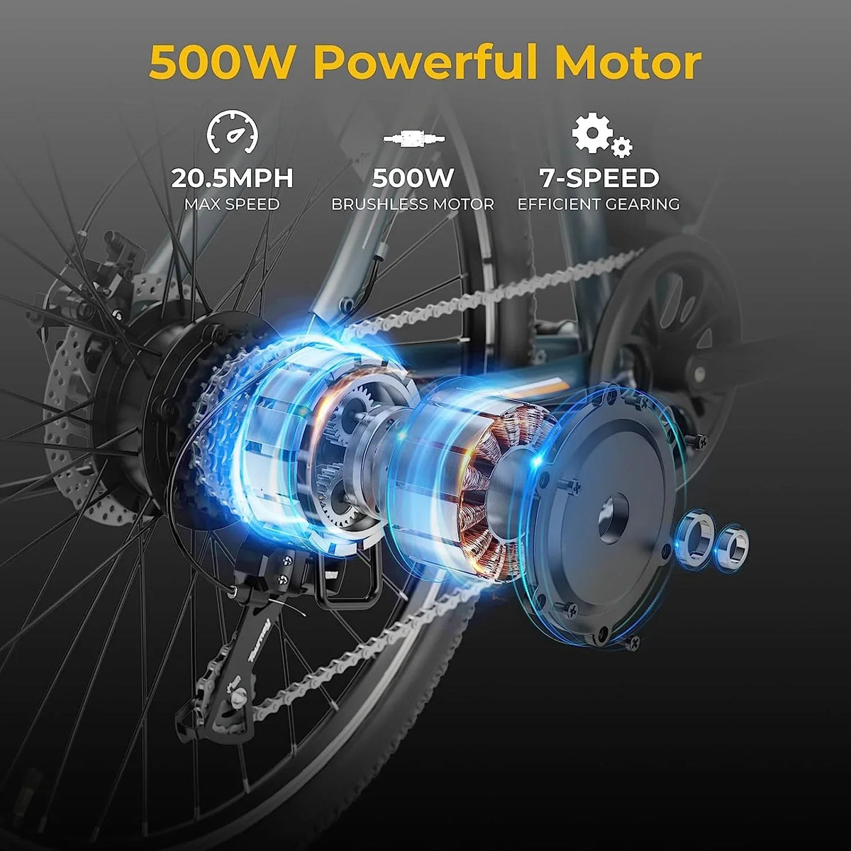 500W Bike Bike Motor Removable Ebike 7-Speed 27.5" with PLUS with Yoloway Mountain 480Wh Electric Battery, Electric Brushless for EB5 Adults, Front Fork Suspension,