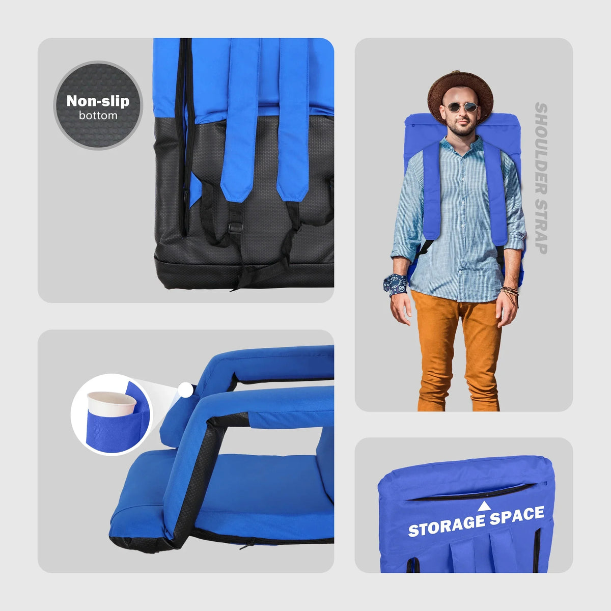 Padded Cushion Seat Bleacher, Chair HomGarden Folding Blue Portable Stadium