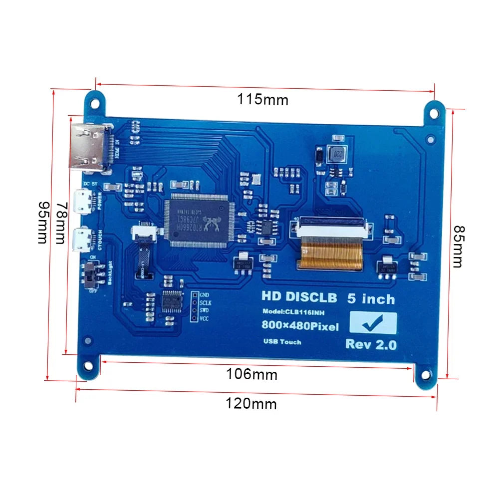 Touchscreen Portable Interface Display USB Resolution Capacitive Andoer Compatible 5 800*480 Tool Inch Raspberry Small with Pi with