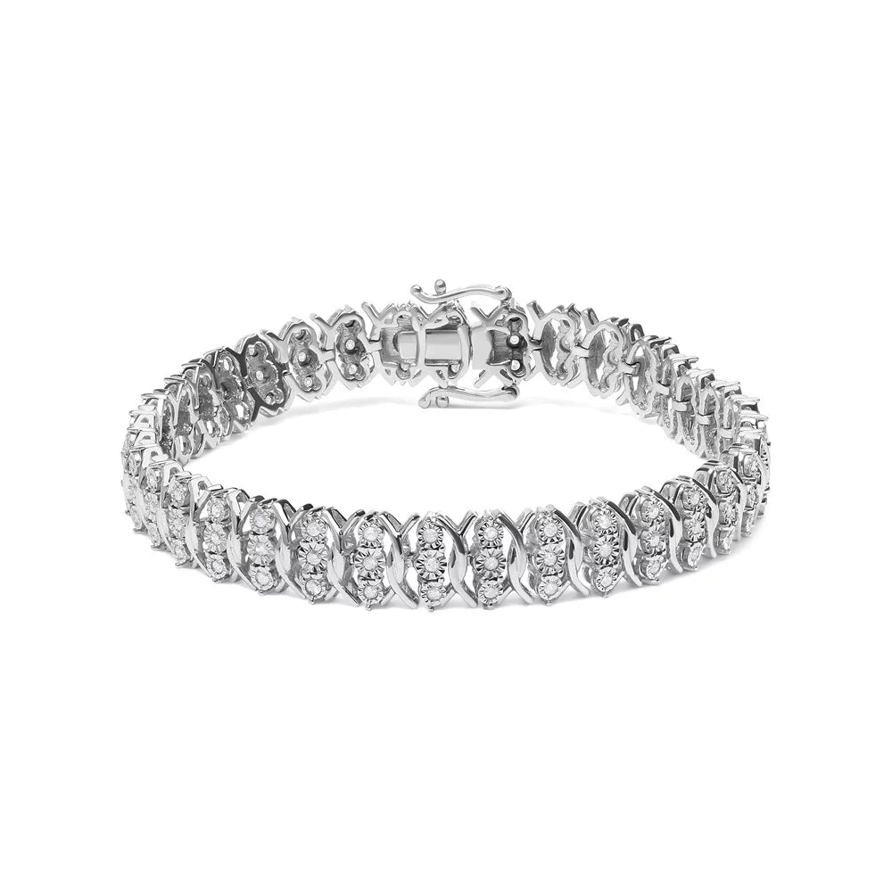 Clarity) (I-J Brilliance Inches Clasp cut 3 Row I2-I3 Link - Box Sterling Silver Set Diamond 7.25" 1.0 Haus Wave Cttw Womens Miracle Bracelet .925 Round of Color,