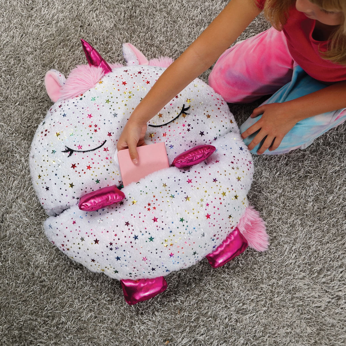 Nappers Plush Unicorn Toy Happy Sleeping Pillow and One, in Sack