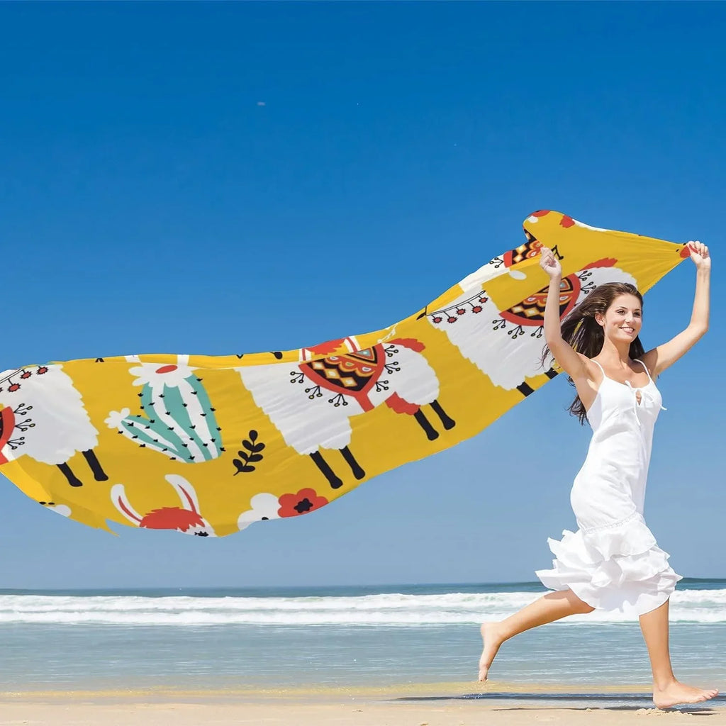 Women Cacti Llamas Shawl Hyjoy Neck And Scarves Long Flowers Wrap Scarf for Lovely Girls Silk Lightweight