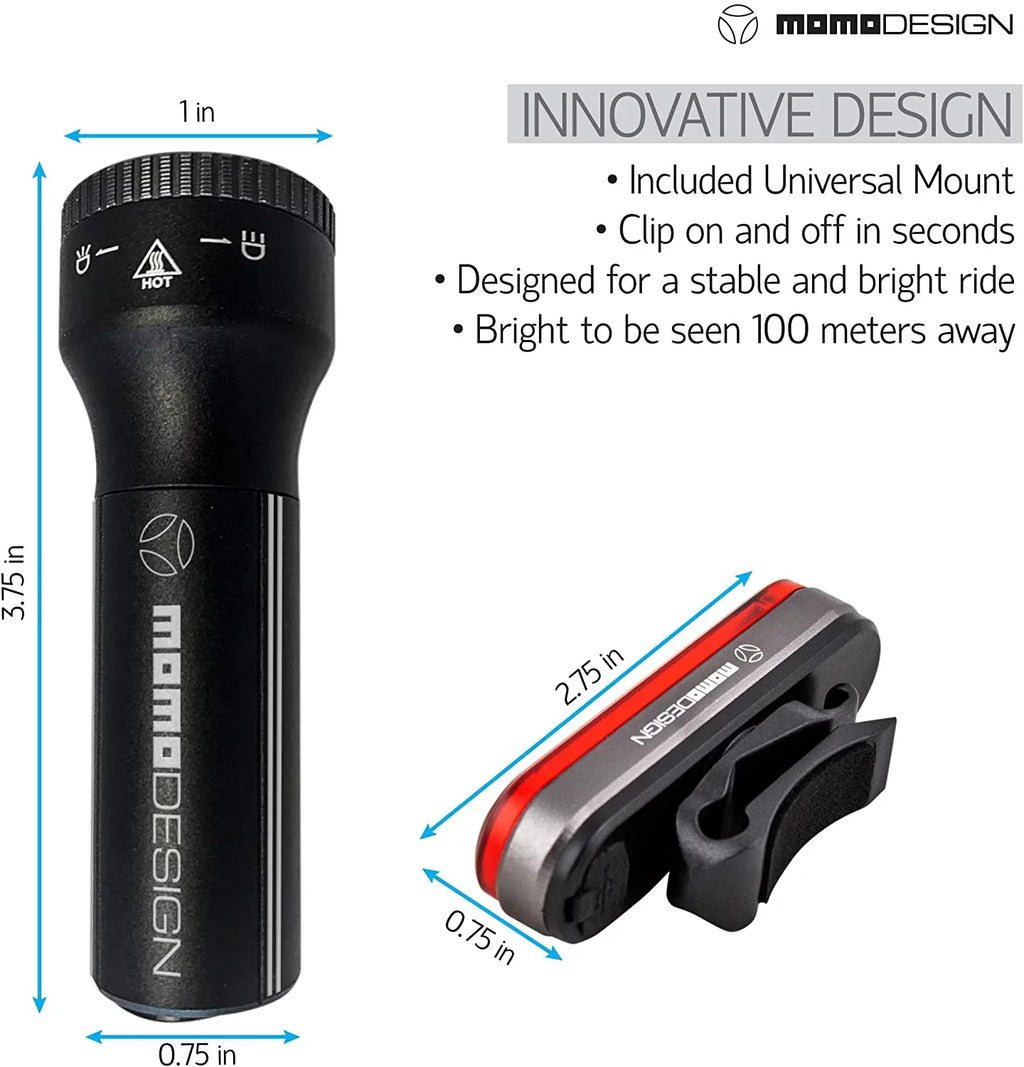 Designed for Night for USB & KIT Light Rear Rechargeable, Headlight Resistant, climate Bike 300 Visibility, MOMODESIGN Light COMMUTERS