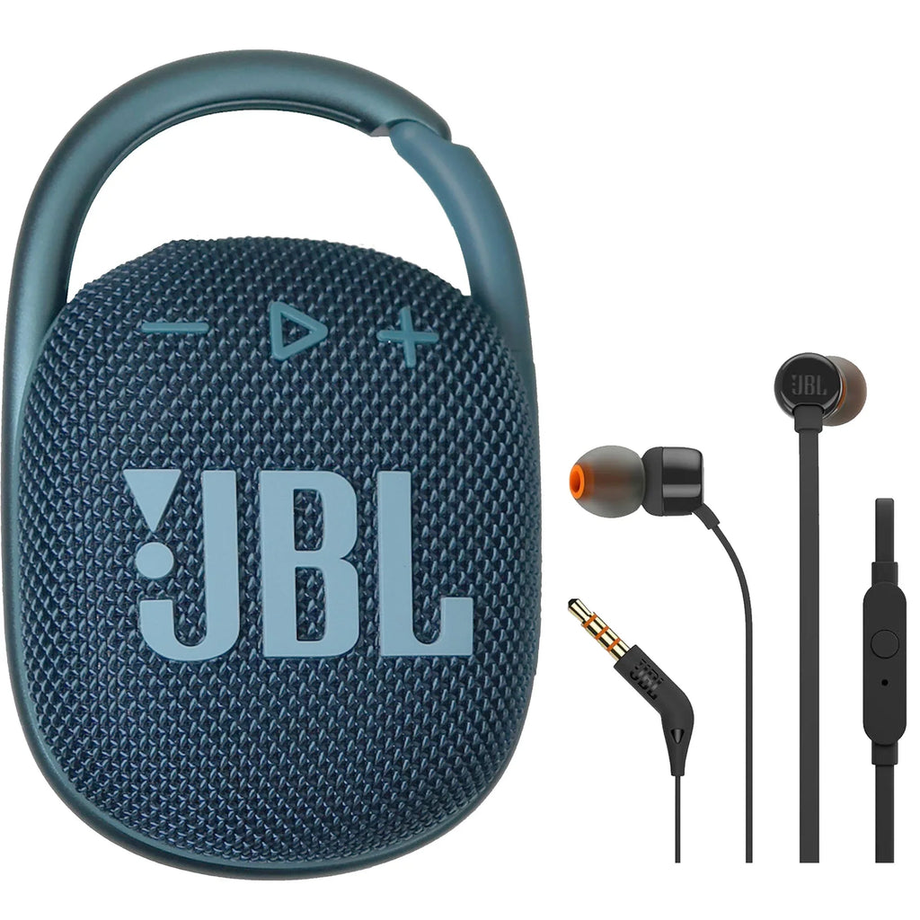 JBL Ear JBL Speaker Waterproof (Blue) 4 in T110 with Portable Bluetooth Clip Headphones