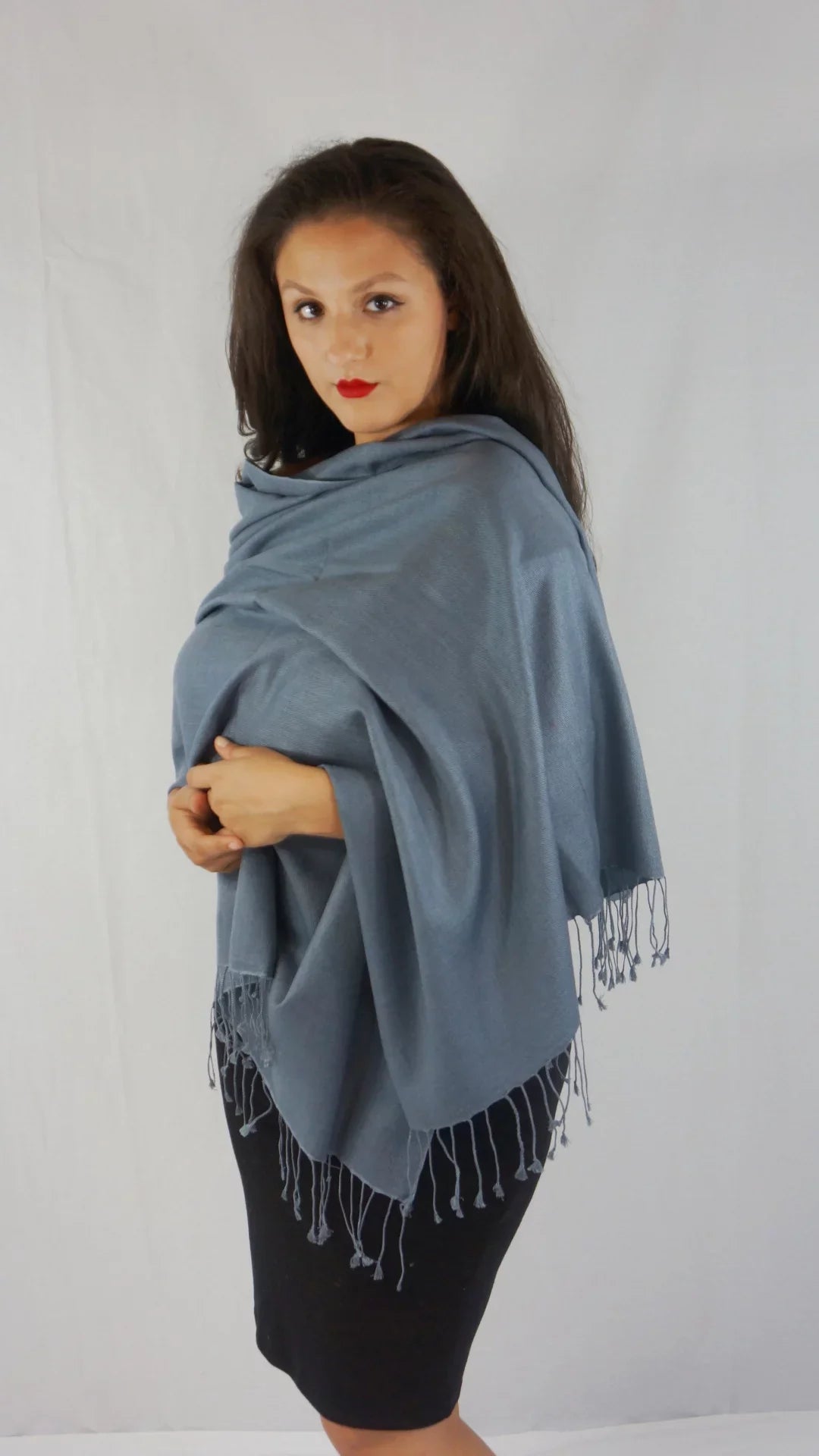 Grey Shawl/Shawls/Scarf/Scarves/Wrap/Stole/Muffler/Cape/Ruana/Blanket/Throw/Pashmina Shawl/Cashmere Shawl) (Slate Scarf/Wool/Silk Regular