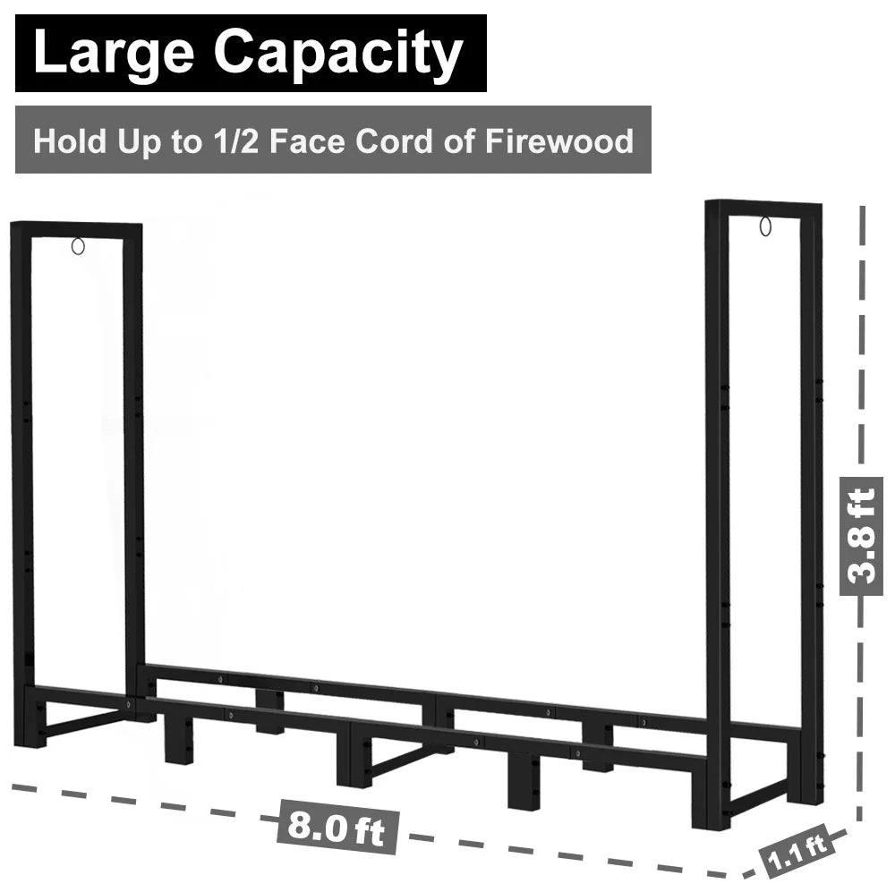 Stacker Wood Log for Stand, Adjustable Storage, exterior 8Ft Fire Fireplace Koutemie Rack Black Firewood Holder