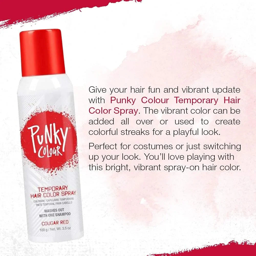 Hair Vivid Dye Instant Hair Temporary Color, Hair Spray, Cougar Spray-On oz, Punky Color Non-Damaging 1-Pack Red, 3.5
