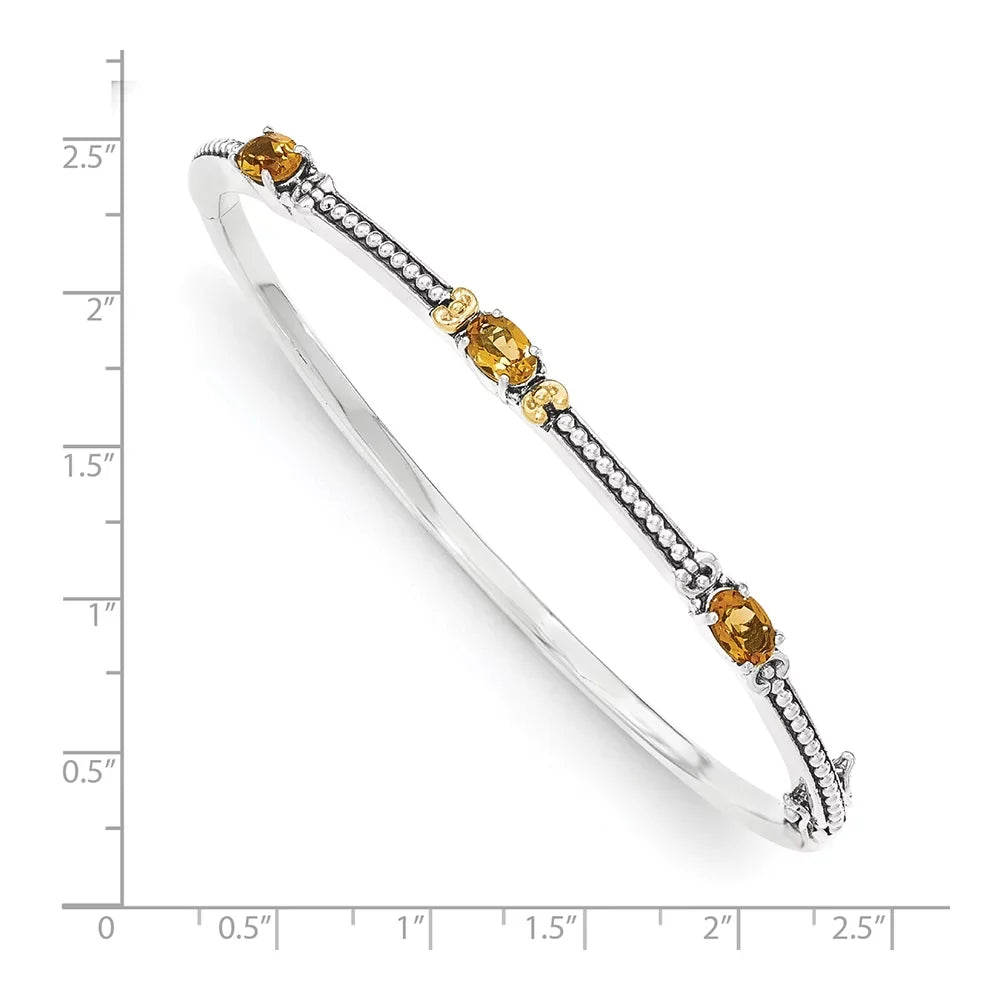with Silver Citrine Shey Bangle Couture 14K Antiqued Sterling Accent Hinged QTC1449 Oval
