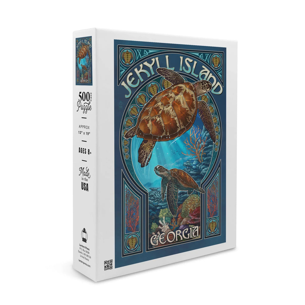 Island, Premium Sea Jekyll Jigsaw Piece Georgia, for Art Turtle Nouveau (19x27 and Family, USA) 500 Made in Puzzle inches, Adults