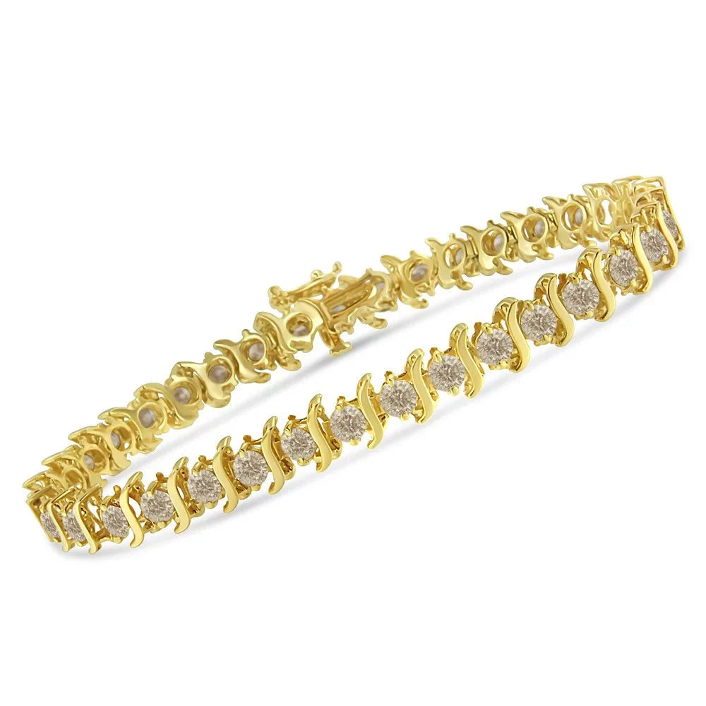 Yellow 6.0 Classic Gold-Plated Link Bracelet Cttw .925 Round-Cut 14K I1-I2 color, clarity) Diamond - Silver 7.5" Sterling (J-K "S"