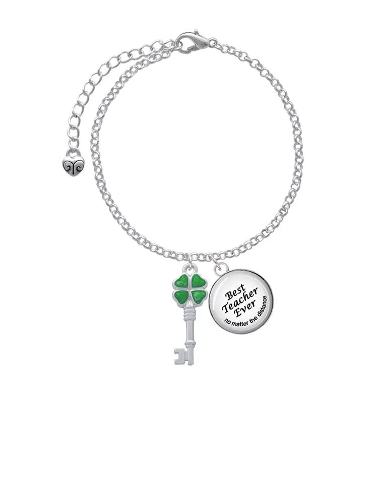 Teacher Dome Four Delight Best Translucent Key Silvertone Bracelet Green Jewelry Clover Charm Ever Lucky Leaf