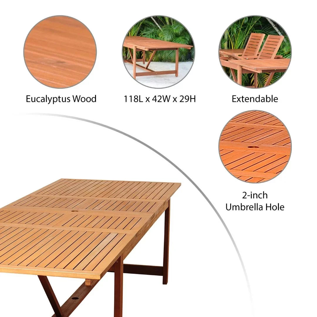 Brooks Eucalyptus Seating Set, Patio Capacity: Rectangular 9-Piece Amazonia 8 Extendable Dining