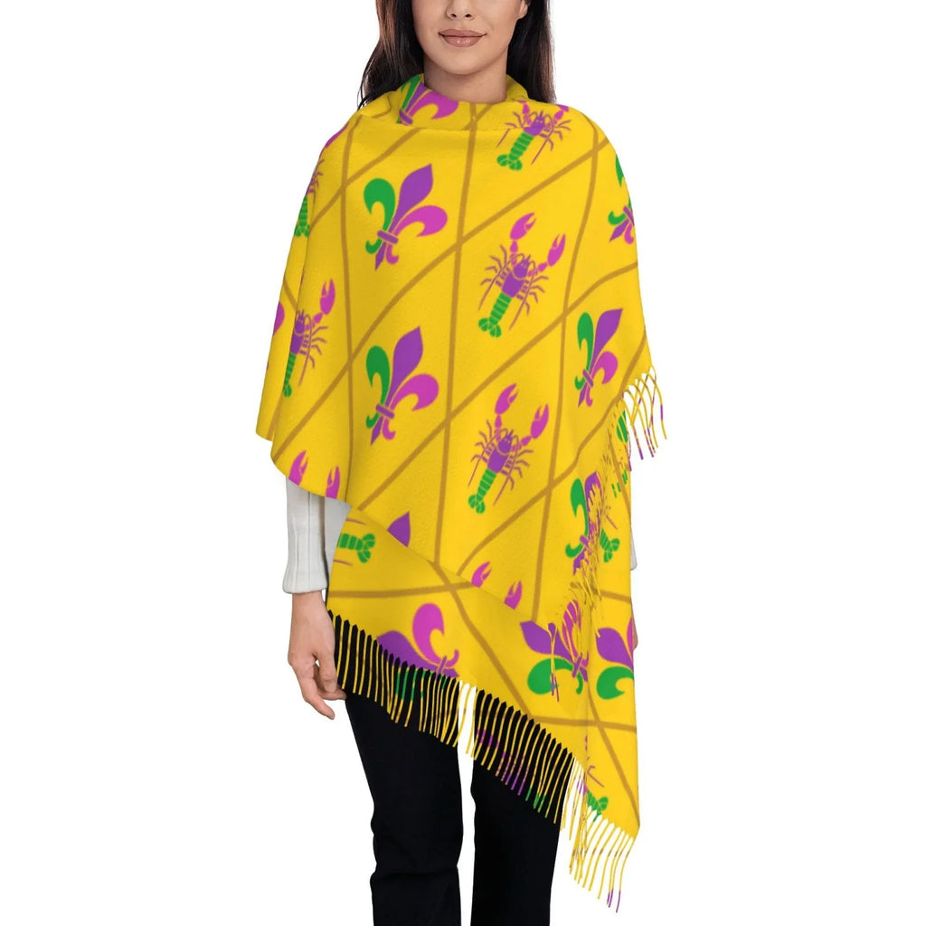 Scarves Cashmere Bingfone Shawl Print and Art Gifts- Wrap Crayfish de Fleur Winter Mardi Elegant Scarf lis For Soft Gras Large Feel Warm Women