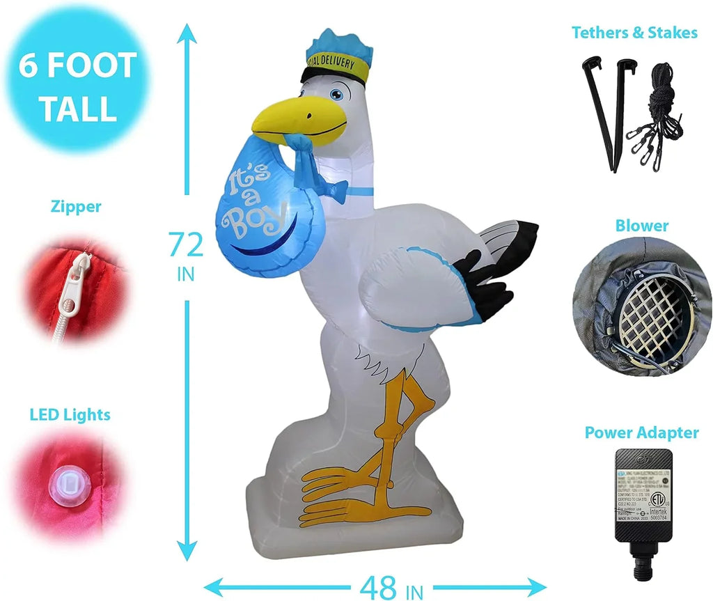 Blue Garden Boy For Announcement Indoor Party Home Lights Lighted Decoration Tall Celebration Foot Baby LED exterior Yard Baby Stork Lawn A Inflatable Prop Delivery Special 6 Shower It's Blowup