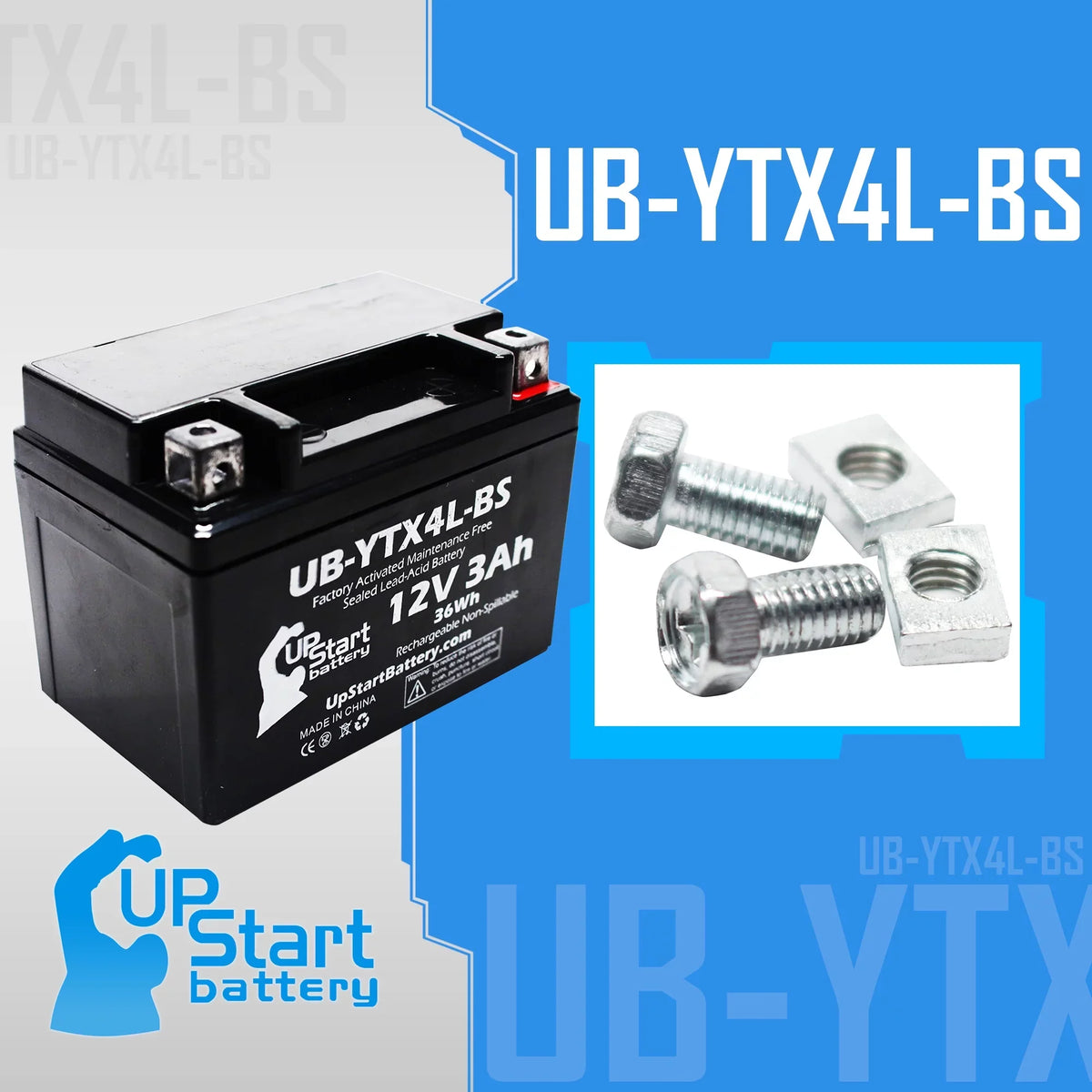 Bombardier 3Ah, ATV 12V, Free, 2002 (Can-Am) Factory - UB-YTX4L-BS Maintenance Activated, DS50, 50CC Battery Replacement Quest