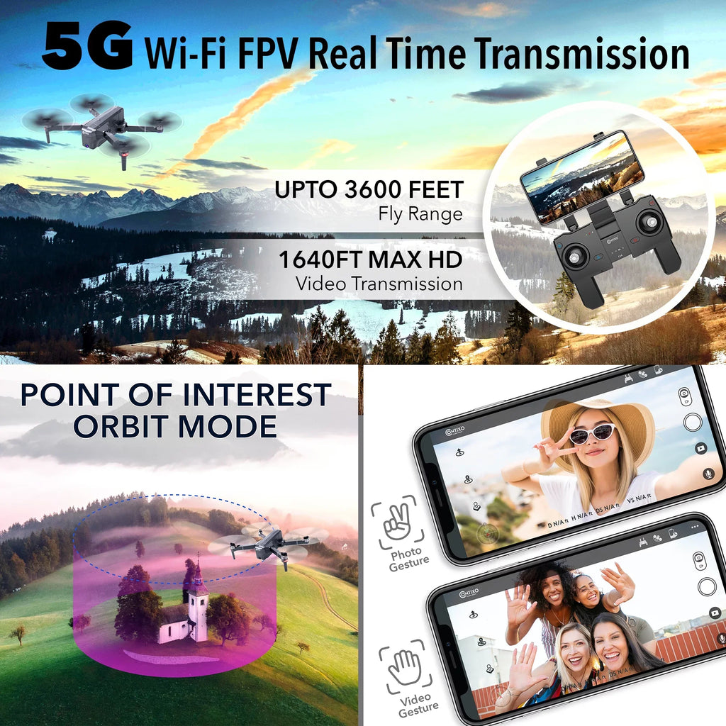 with with Motors, Drone 30 4K Me, Pro Waypoint Carrying GPS Camera Case FPV Compatible UHD Brushless RC for VR, F24 Time, Contixo with Quadcopter Adults, Foldable Camera Minutes Flight Follow