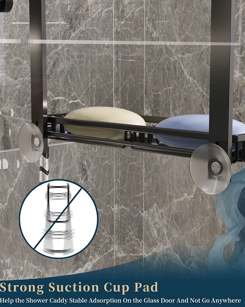 Bathroom Cups, Holder, with Door Shower Hanging Hooks 2 Adjustable Caddy 4 Suction Steel Caddy Shower Over & 4 Rustproof Shelf Tier for Stainless The Soap Consumest with Hanging Shower Organizer