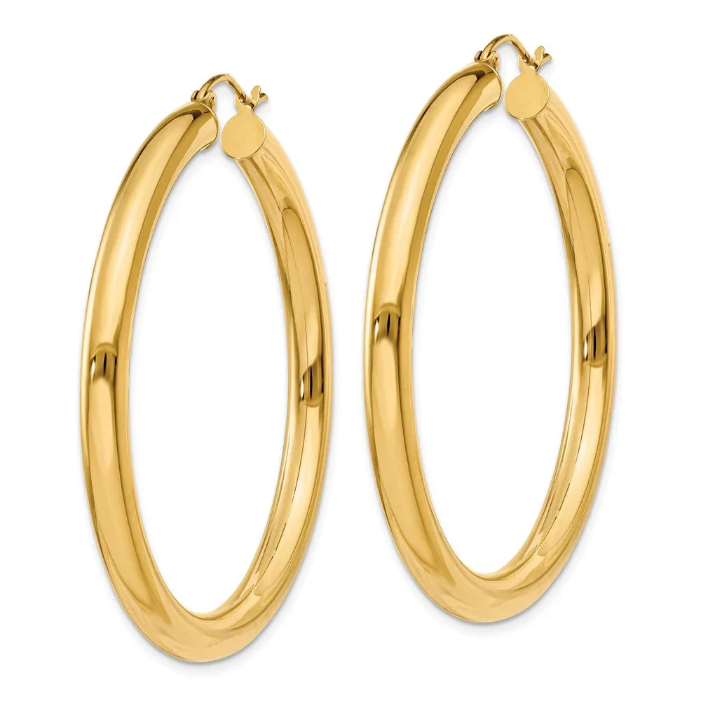 14kt Real for Adults for Men Yellow Hoop Teens; Women Gold Earrings; Lightweight Tube and and Polished 4mm