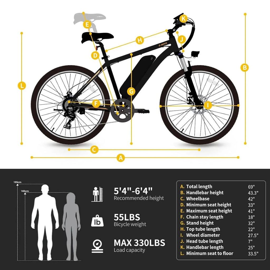 500W Bike Bike Motor Removable Ebike 7-Speed 27.5" with PLUS with Yoloway Mountain 480Wh Electric Battery, Electric Brushless for EB5 Adults, Front Fork Suspension,