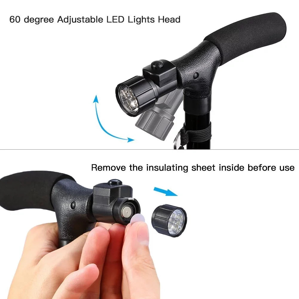 and Adjustable Stick Cane Light,Cushion Collapsible Handle Hiking Folding LED Travel Walking Women with for Folding Men