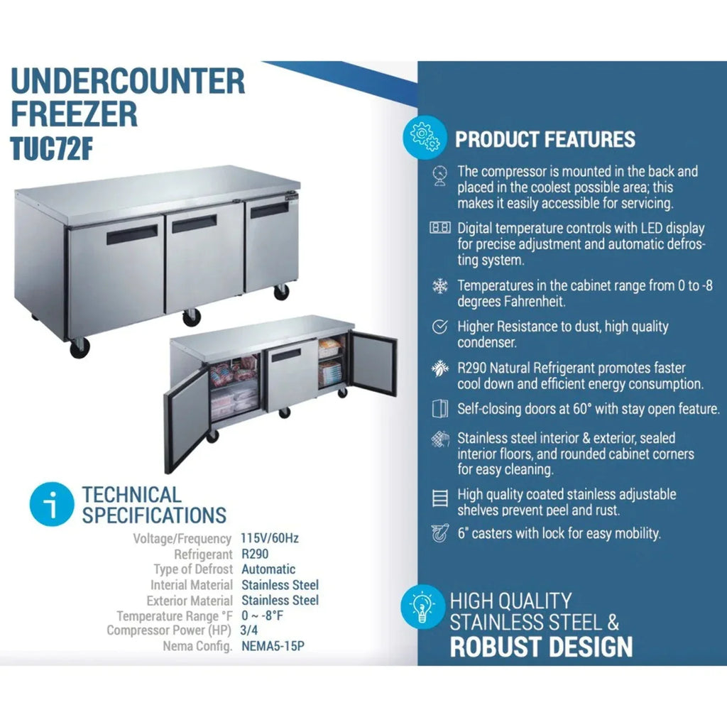 Worktop Freezer Kitchen WDUC72F 3 West Door Undercounter 72