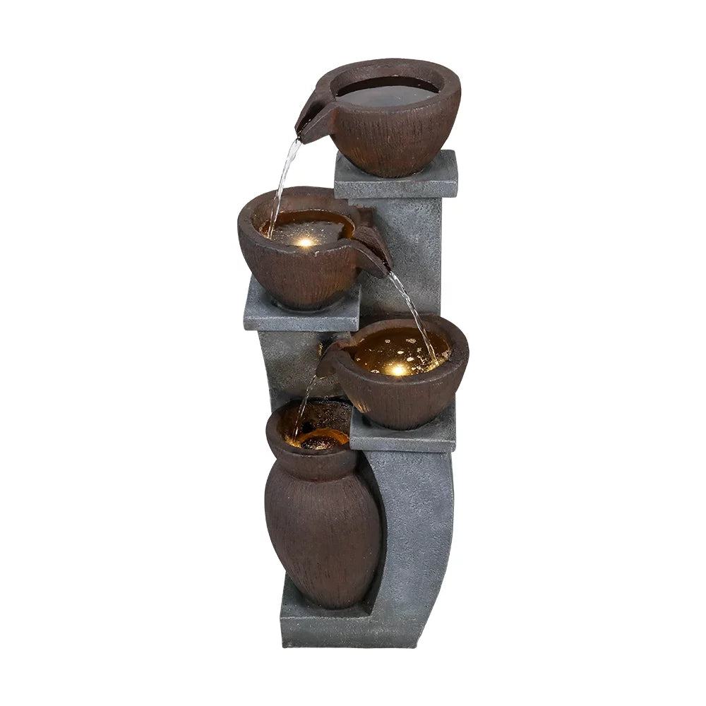 Art Light Backyard for - Decor Porch, Fountain Willwolf Fountains and 4-Tier exterior exterior with Deck, Home Patio, Garden, 32.8''H Modern LED Garden