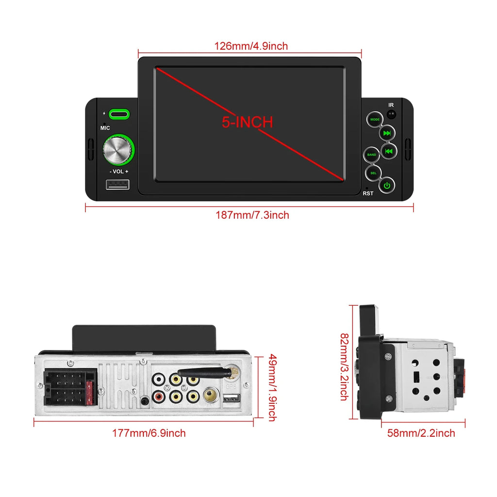 wireless Camera Rear Bluetooth Player Radio View TF/USB Receiver FM carplay/auto Support mp5 1DIN 5" Universal with Car