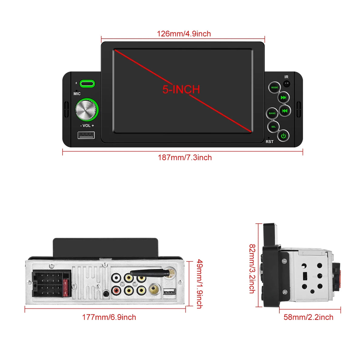 wireless Camera Rear Bluetooth Player Radio View TF/USB Receiver FM carplay/auto Support mp5 1DIN 5" Universal with Car