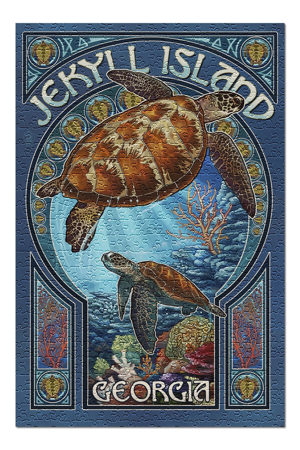 Island, Premium Sea Jekyll Jigsaw Piece Georgia, for Art Turtle Nouveau (19x27 and Family, USA) 500 Made in Puzzle inches, Adults