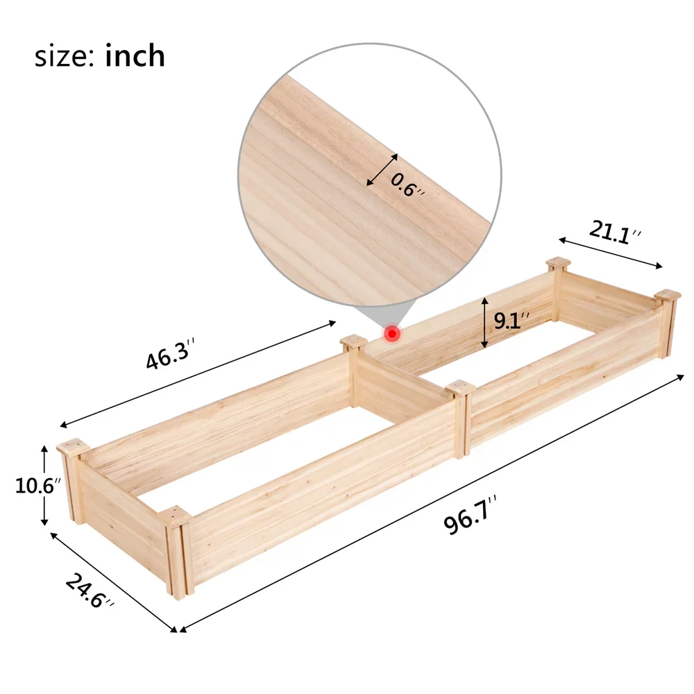 Easyfashion (L 24.6 Wooden Raised x x Garden Wood W Bed, x 10.6inch H),Natural 96.7 x