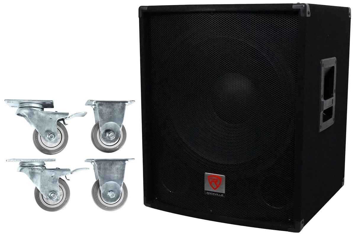 Casters 18" Steel + 4-Ohm Pro Subwoofer Passive DJ Rockville Watt SBG1184 1000