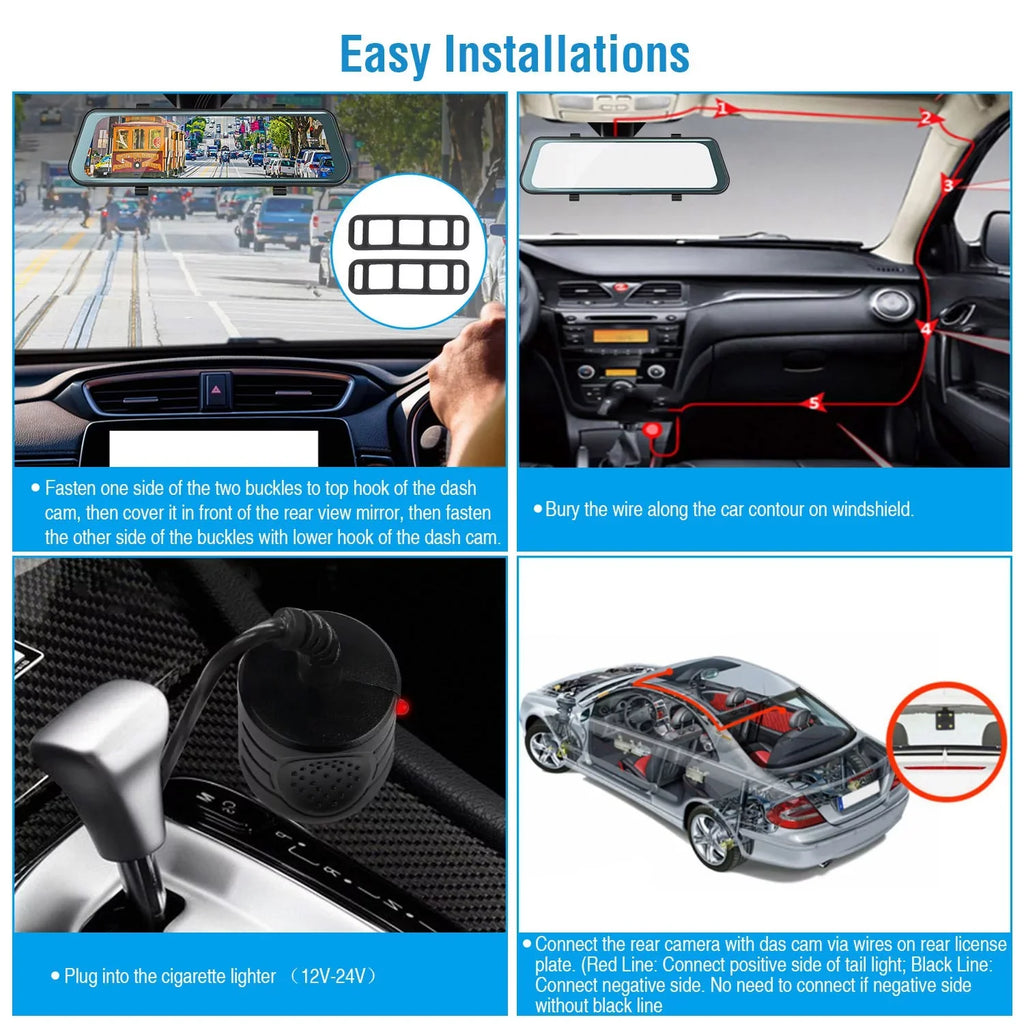 iNova FHD Vehicle with DVR Recording Driving Recorder Dash Sensor 1080P Parking 9.66In Car G Camera Monitoring Seamless