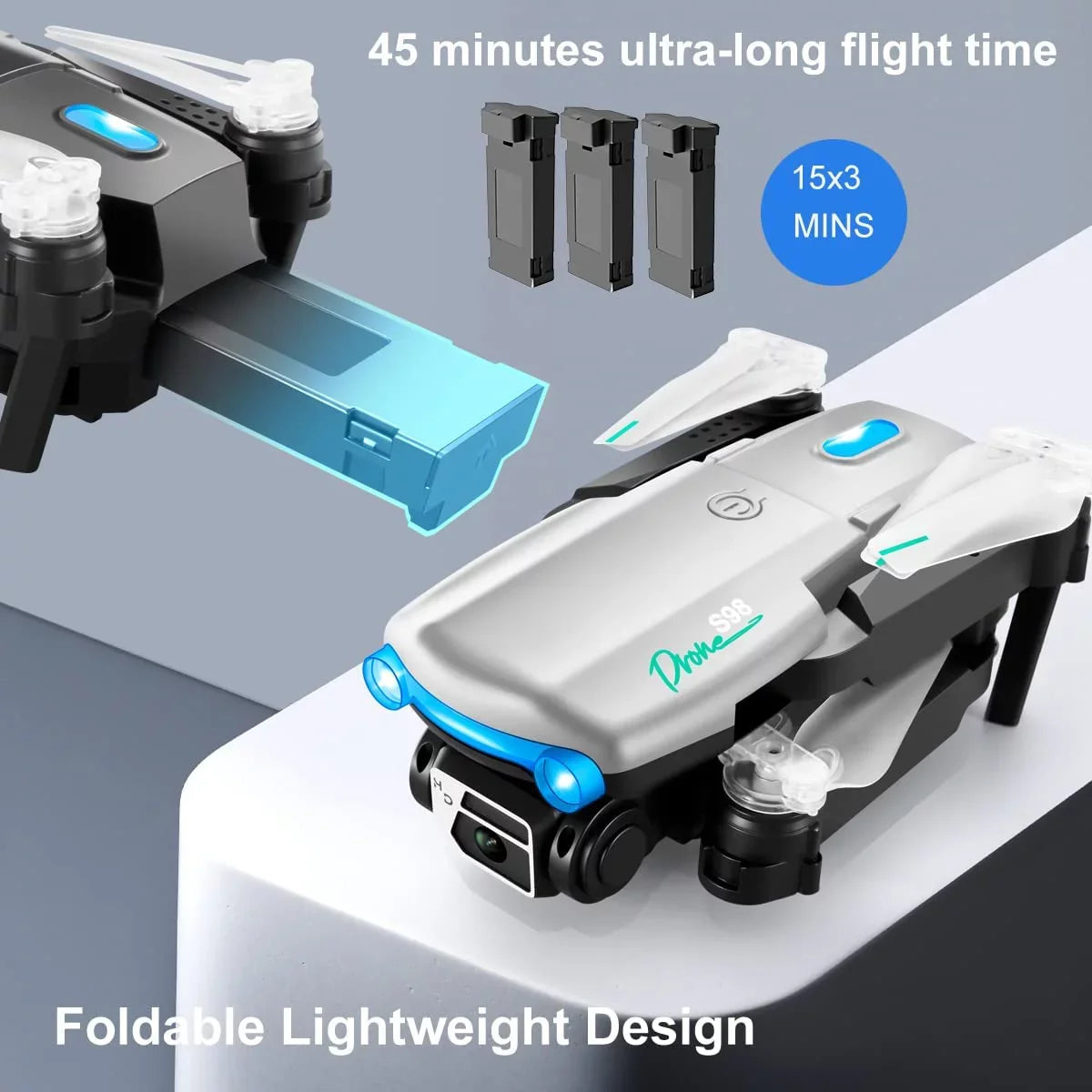 with Dual Gifts Camera,Foldable One Drone, Camera Kids for Drones with Kids Drone 3 for and Key RC Take Batteries Off/Landing FPV with Adults Beginners,Mini HD RC Adults 4K (Black) Toys Quadcopter