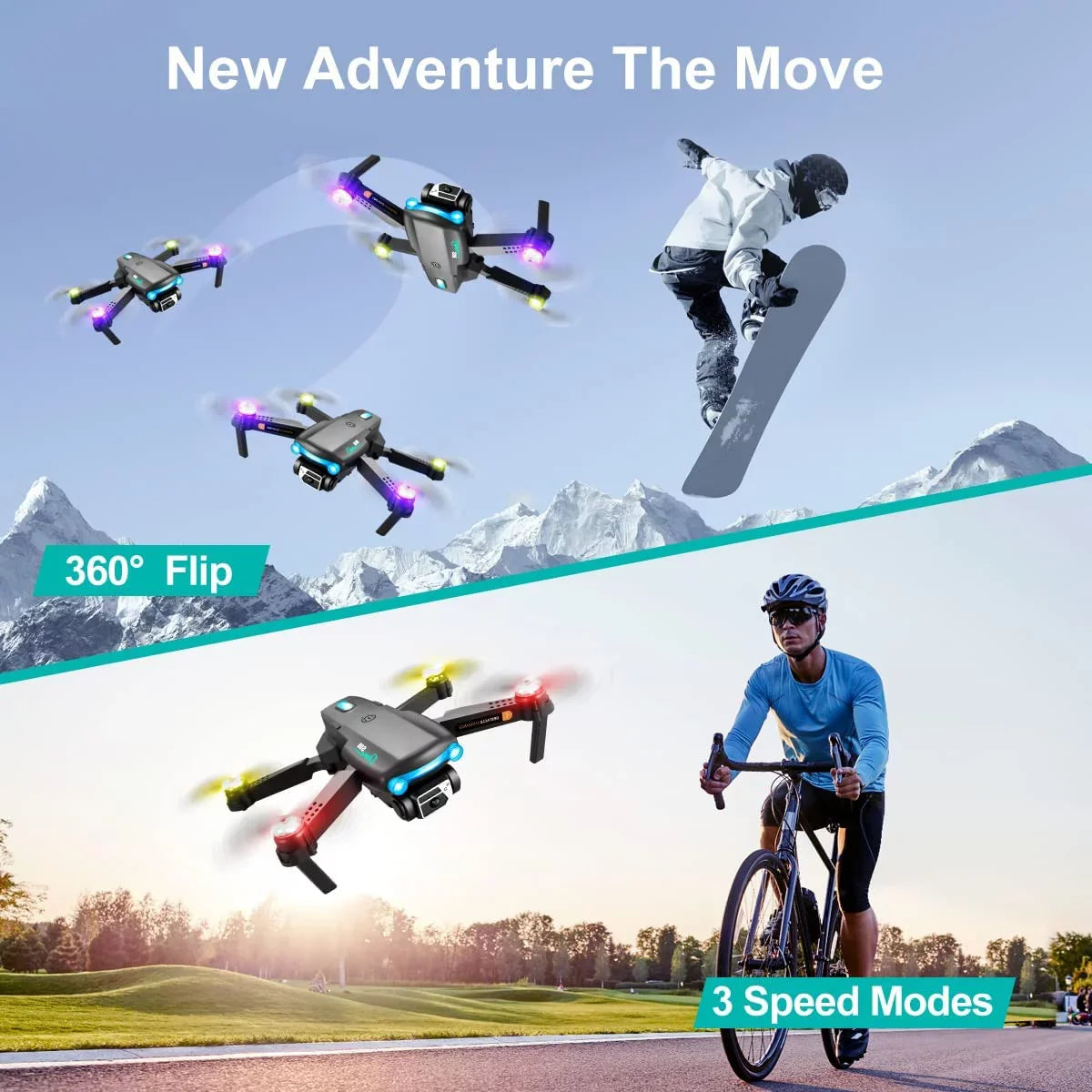 with Dual Gifts Camera,Foldable One Drone, Camera Kids for Drones with Kids Drone 3 for and Key RC Take Batteries Off/Landing FPV with Adults Beginners,Mini HD RC Adults 4K (Black) Toys Quadcopter
