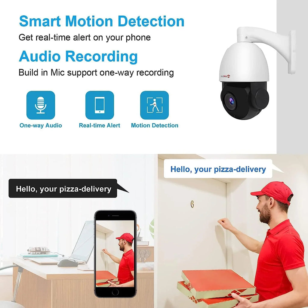 IP Detection, Waterproof Vehicle IP66 with Zoom, Pan 360°/Tilt Mic/Audio, Vision, PTZ 90°, IR PTZ Indoor 20X Camera Metal, Night Anpviz Security Person Surveillance Camera 6MP Optical IP exterior PoE