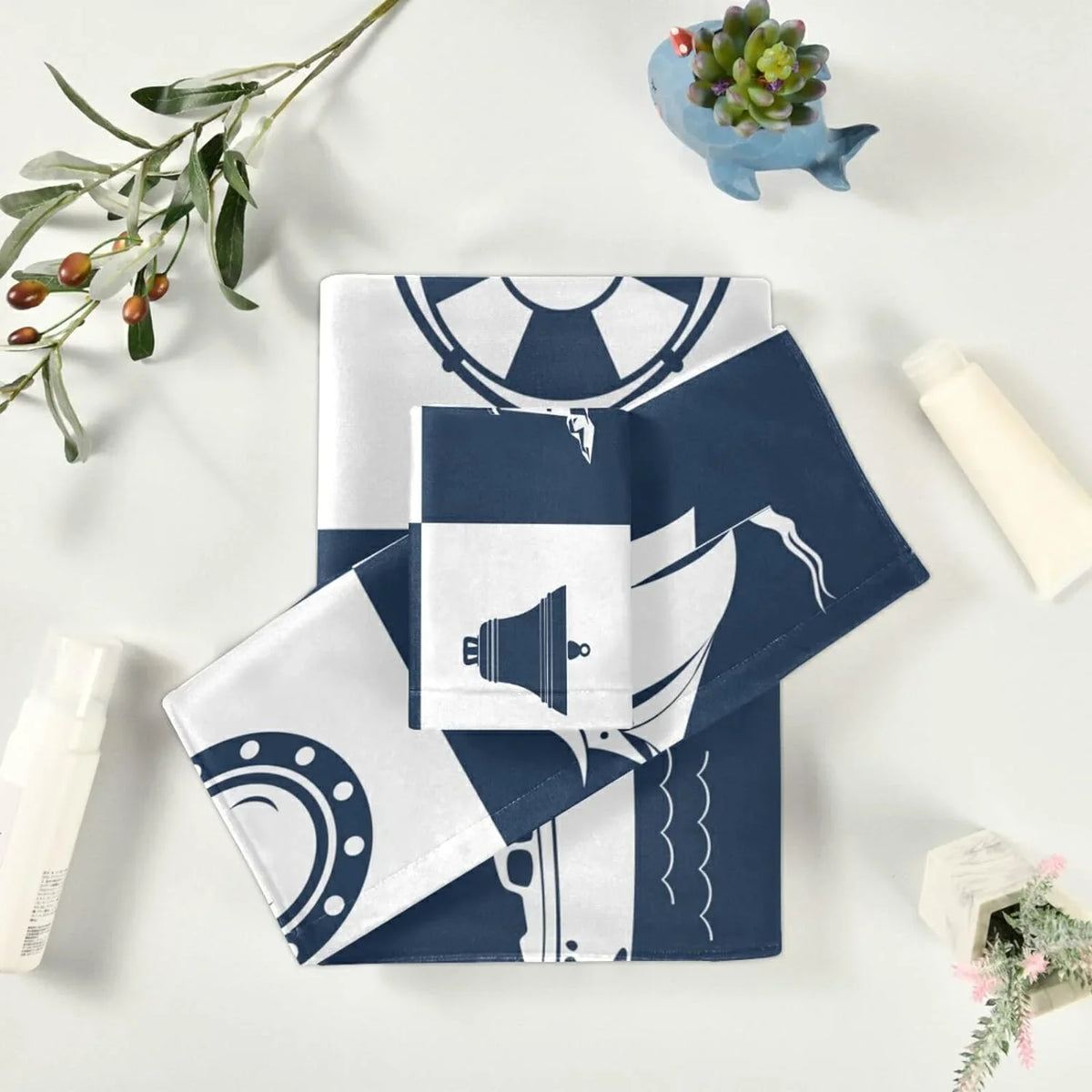 for Soft Cotton Sailing Anchor Decorative Towels Hand Piece 3 Absorbent Fingertip Dreamtimes Towel Bathroom Lighthouse Checked Bath Towels Sets Vessel