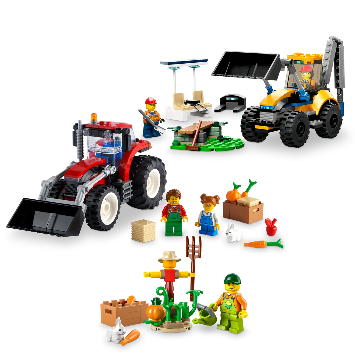 Farm City Garden and Boys Great Gift Set, 5 Ages & and Girls Tractor Bonus Wheel 2in1 Construction 66772 Digger Toy Plus Gift for Sets Scarecrow Big Building and up, Pack, LEGO