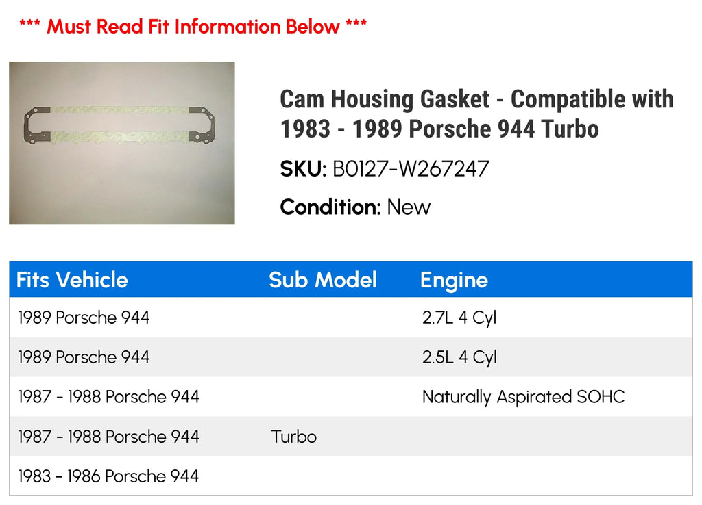 Housing - - 1985 944 1988 Cam Gasket 1989 1986 Compatible 1983 Porsche with 1987 1984 Turbo