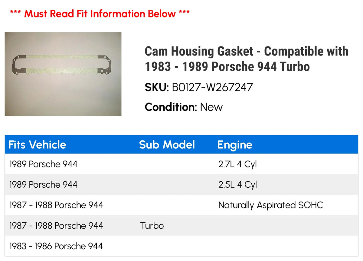 Housing - - 1985 944 1988 Cam Gasket 1989 1986 Compatible 1983 Porsche with 1987 1984 Turbo