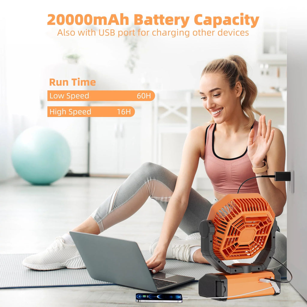 exterior LED Brushless Garage Timer, Portable Motor, MORIKO Patio Battery Fan Rechargeable Lantern, 20000mAh Remote, 270° Powered Ventilator Pivot 4 90° Jobsite Oscillating Fan Cordless w/ Speed Hook,