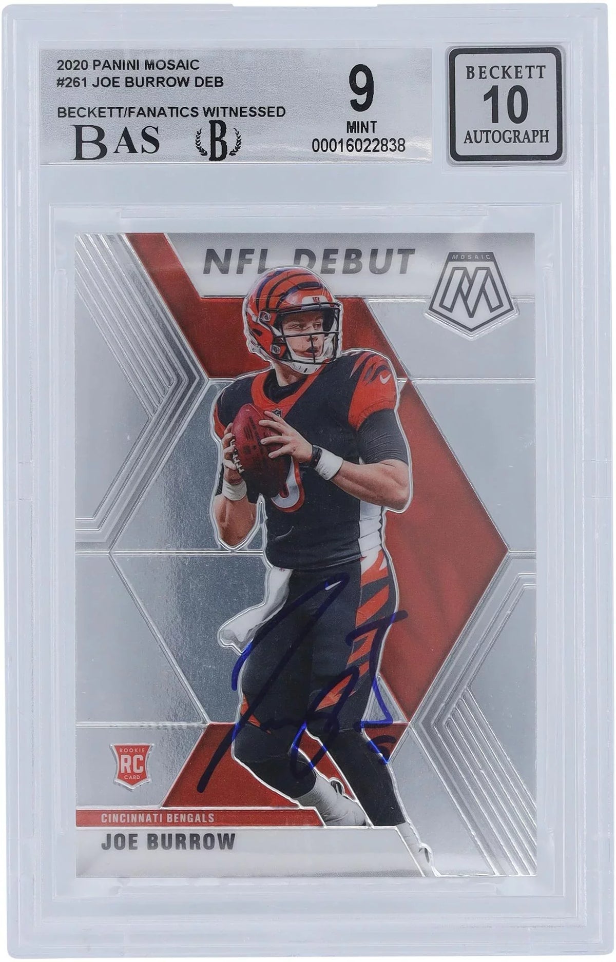 Burrow Fanatics - 9/10 Beckett Cincinnati Rookie Autographed Fanatics Subgrades Mosaic Authenticated Joe - Bengals Panini Authentic Card Witnessed 2020 Certified 8.5,9.5,9.5,9 #261