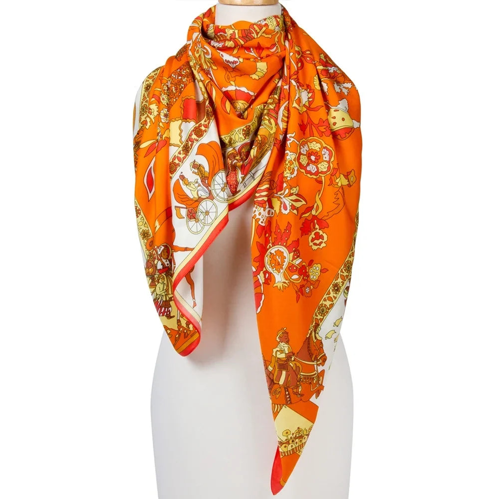 Silk Womens Square Shawl Polyester Scarfs For Orange Cotton Feeling