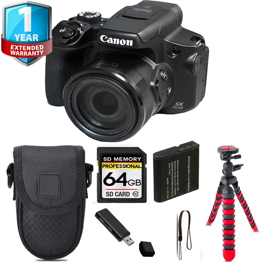 '- Camera PowerShot 64GB + SX70 Kit Yr Tripod Digital Canon 1 HS Warranty +