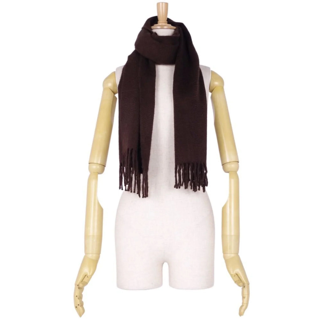 cashmere men's women's Pre-Owned brown scarf HERMES embroidery (Good) dark 100%