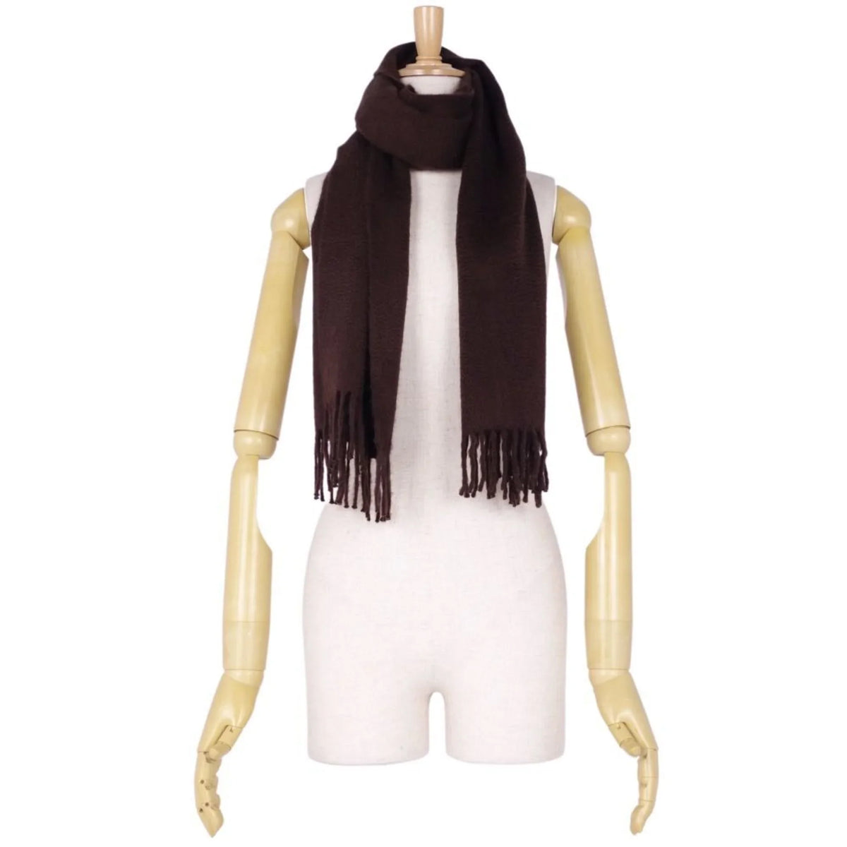 cashmere men's women's Pre-Owned brown scarf HERMES embroidery (Good) dark 100%
