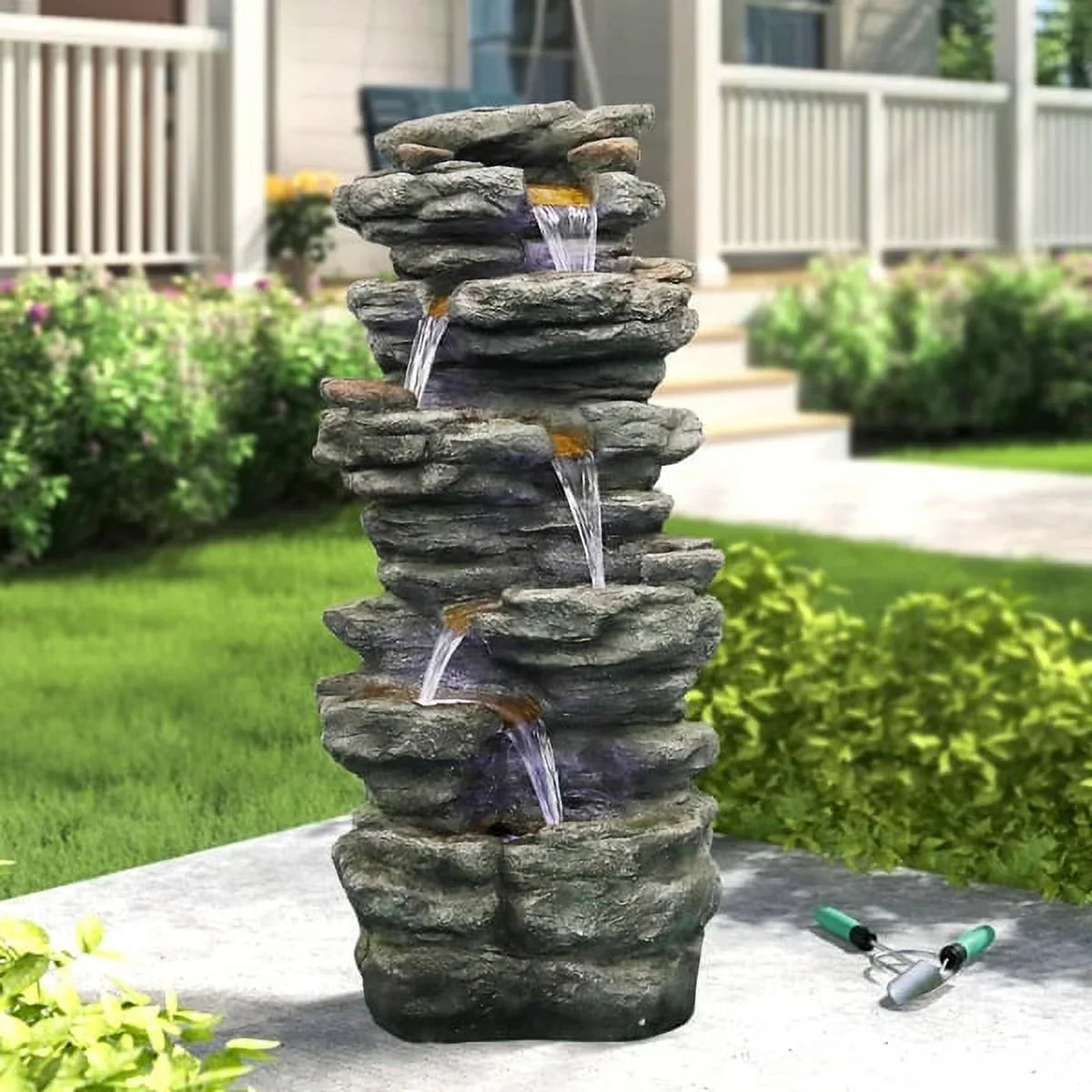 Decor Tranquility LED High 40inches for Home Yard Soothing Fithood Cascading exterior Rocks Garden, with Lights, Waterfall