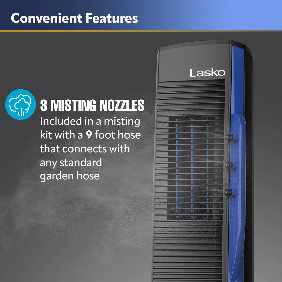 42” 4 Misto Speeds, Power Foot Black Misting 10 with Lasko Fan exterior YF300, Cord, Tower