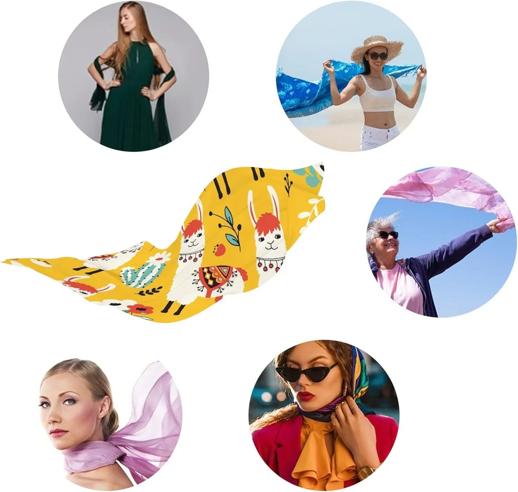 Women Cacti Llamas Shawl Hyjoy Neck And Scarves Long Flowers Wrap Scarf for Lovely Girls Silk Lightweight