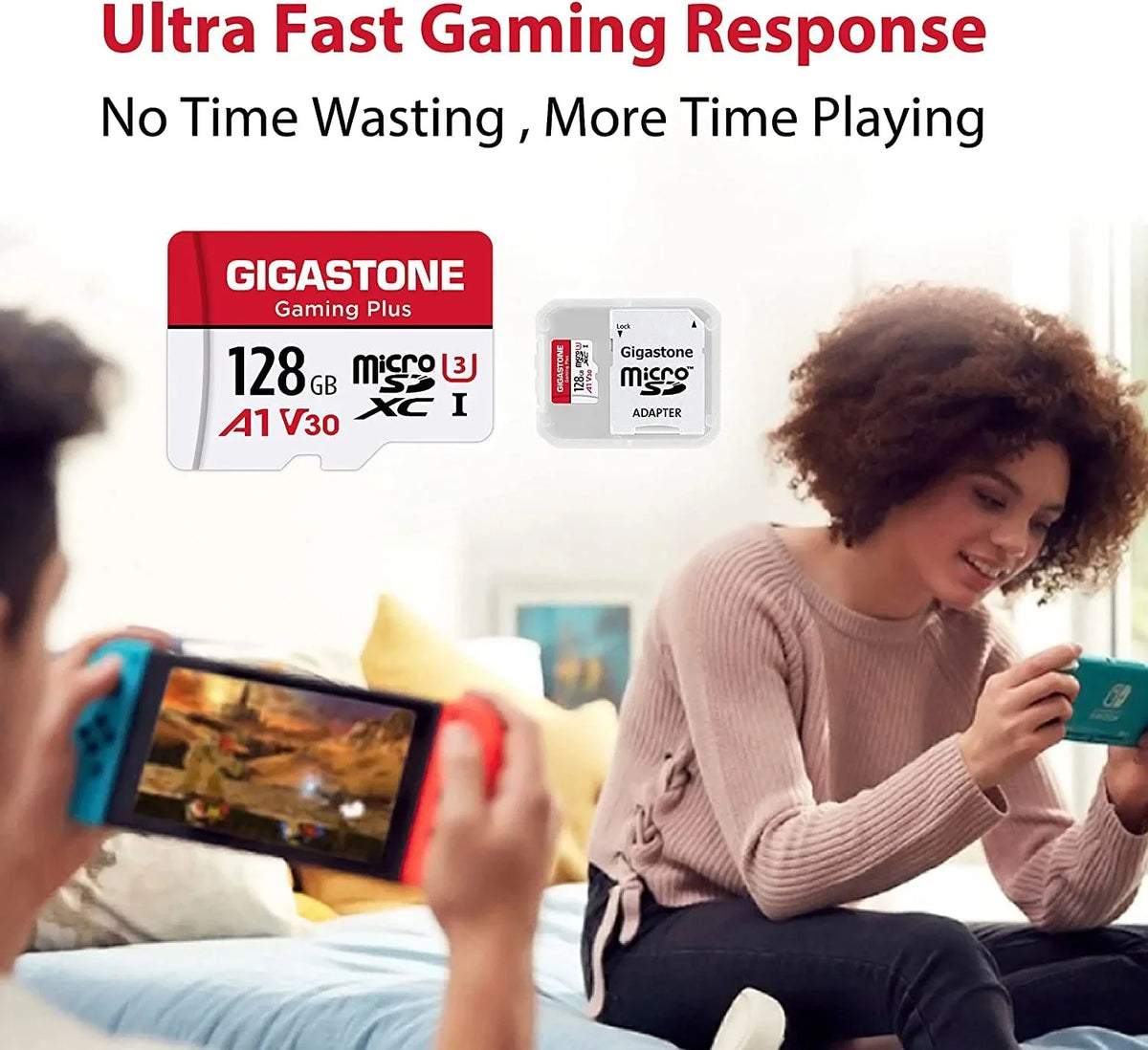 V30 C10, SD for Card, A1 4K [Gigastone] GoPro, to Micro with Plus, MicroSDXC Recording, UHS-I Wyze, Memory Cam, 128GB Gaming Card Nintendo-Switch, Dash 100MB/s, U3 Camera, Adapter Security up Video